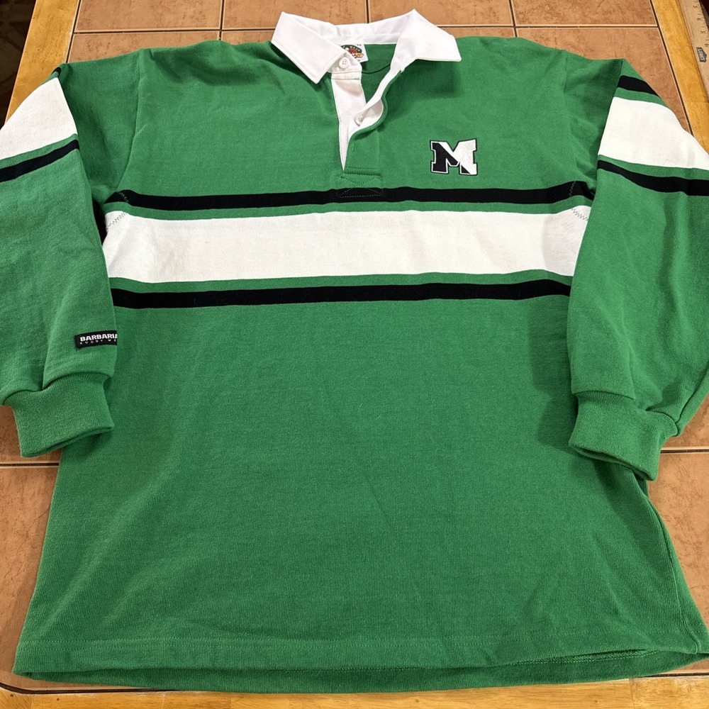 Marshall Thundering Herd Heavyweight Shirt Barbarian Rugby Sz XL Green Striped